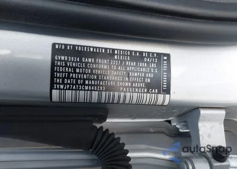 2012 Volkswagen Beetle 2.5L из США, поврежденный, VIN 3VWJP7AT3CM646293